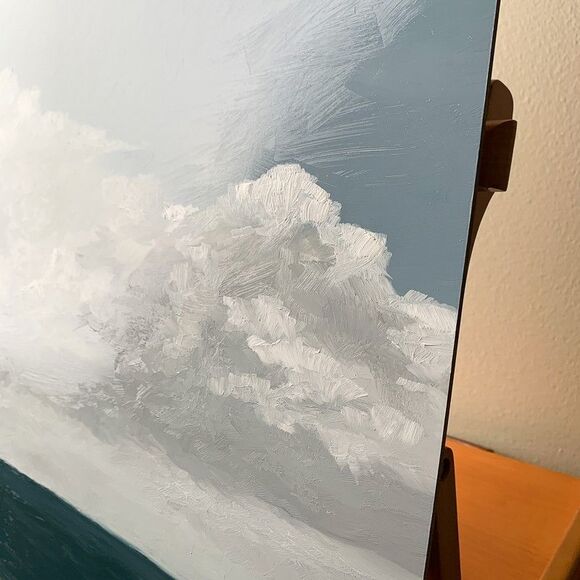 Original Seascape Oil Painting Ocean & Sky Clouds Coastal Wall Art 16x20" Signed - Picture 4 of 9